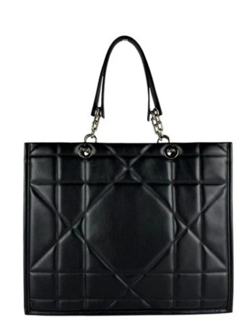 Auth Christian Dior ESSENTIAL Large Tote Bag Handbag Black/Gold Leather - z10201